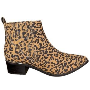 MARC FISHER Missir Leopard Print Suede Chelsea Boots Block Heel Metal Accent